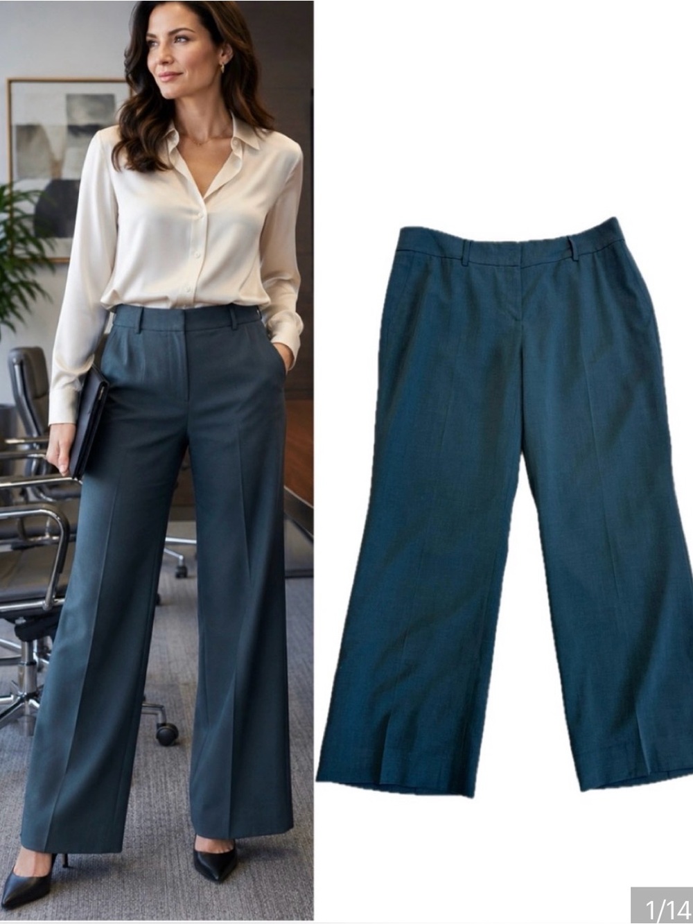 Akris Punto 100% Wool Wide Leg Trousers Steel Blue US 12 NWT